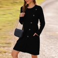 thumbnail image 3 of Women's Fall Winter Fashionable Long Sleeve Sweater Dress with Waist Tie and Pockets, Casual Knit Dress for Women, Belted Style for Comfort and Practicality,Black,L, 3 of 9