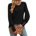 thumbnail image 3 of Camisas de Larga con Cuello Redondo para Mujer, Blusas de Otoño, Sudaderas Elegantes de Moda con Leggings Negro M, 3 of 9