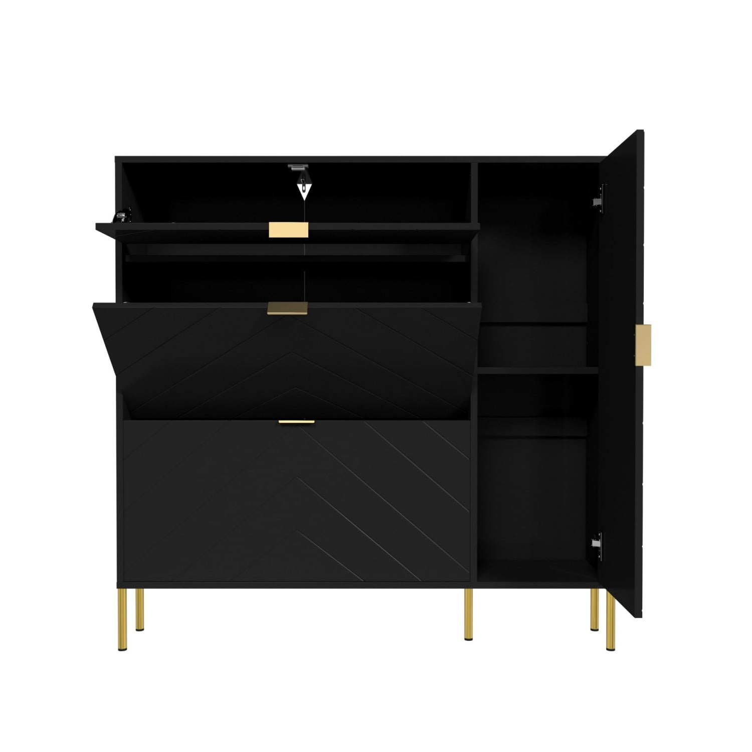 MDF Shoe Storage Cabinet with Flip Drawers & Adjustable Shelves, Modern Entryway Shoe Organizer Cabinet, Black