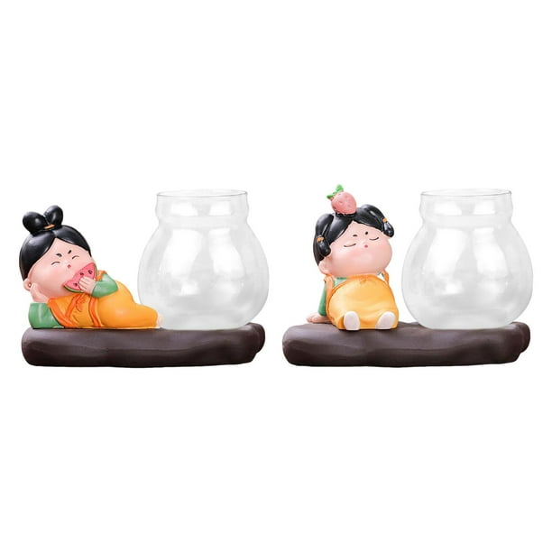 2x Lindo Jarrón de Flores Hidropónicas de Chica Tang Maceta Decorativa de Vidrio Transparente Estilo A