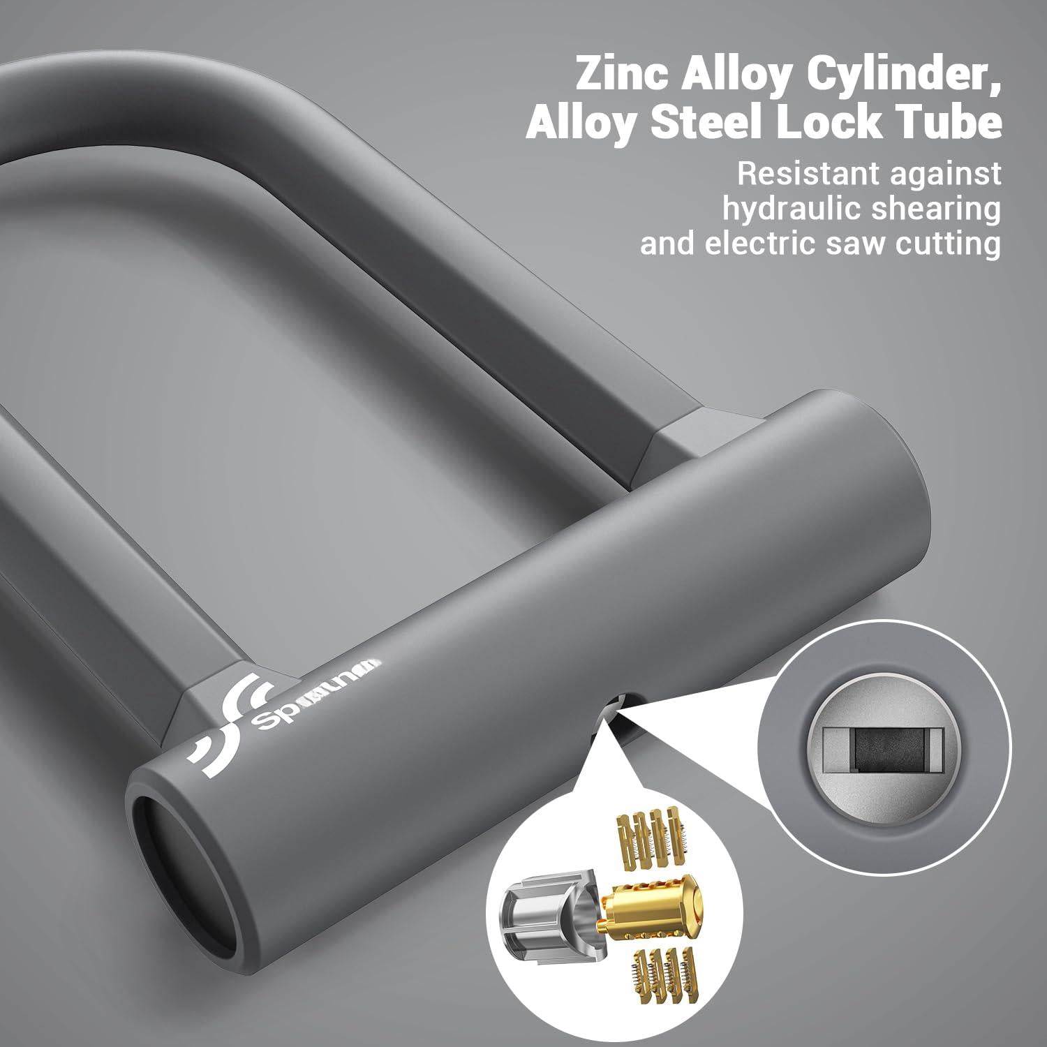 Bike Lock - Heavy Duty Anti U With 5ft Security Steel Cable 17mm Shackle Bicycle U-locks Keys & Sturdy Mounting Bracket For Road  Mountain Electric Grey