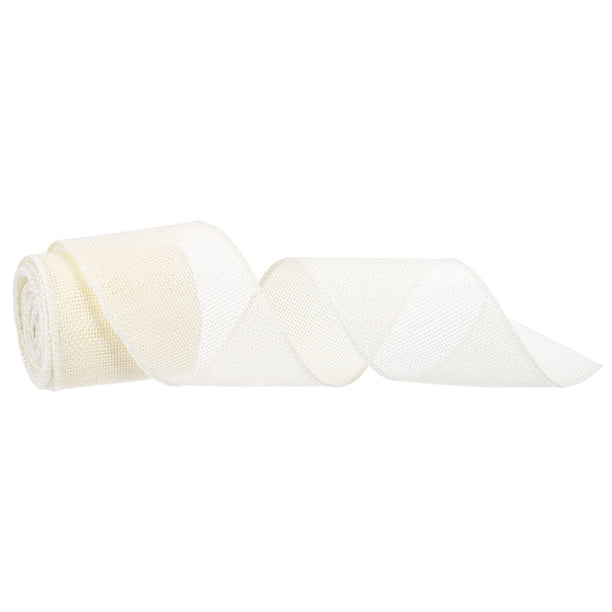 Cinta de Arpillera con Borde de Alambre Color Blanco Crema 2-2/1 Pulgadas x 5 Yardas Cinta con Alambre para Empaque de Regalos