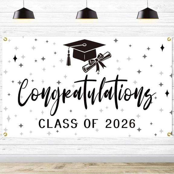 5.9x3.6FT Class of 2026 Backdrop Black White 2026 Congratulations Graduation Background Congrats Grad High School College Graduation Party Decorations Banner Supplies Photo Booth Props
