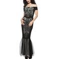 thumbnail image 2 of HOWPAY Halloween Costumes For Women Skeleton Mermaid Dress Off Shoulder Bar Party Outfit Spooky Role Play Fancy Gown For Masquerade Event Halloween Costume L, 2 of 8