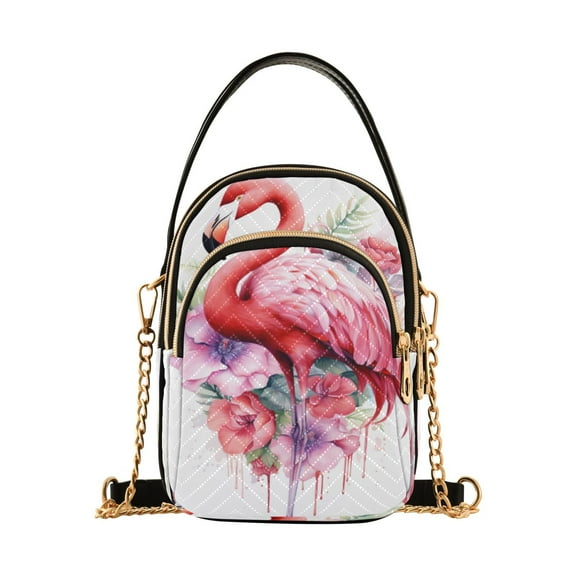 ALAZA Chain Crossbody Bags for Women Flamingo in Flowers Shoulder Handbag Phone Purse