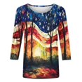 thumbnail image 4 of Fiudx Camisas de Mujer Moda Mujer Impresión Cuello Redondo Manga 3/4 Camiseta Pulóver Blusa Superior, 4 of 4