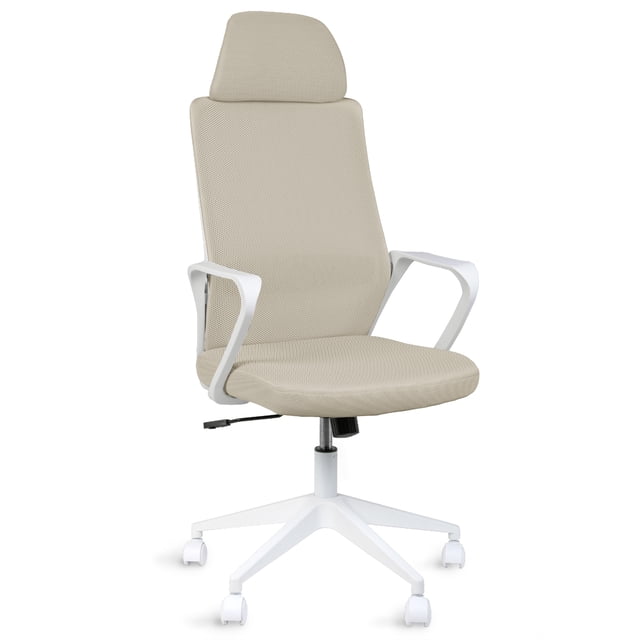 MAGMALIFE Silla de Oficina Fokus Ergonómica con Cabecera, Reclinación Ajustable, Malla Transpirable, Asiento de Alta Densidad, Ruedas 360° Antirrayas y Altura Regulable, Soporta 150 kg Beige