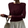 thumbnail image 2 of Women'S Burgundy Draped Cowl Neck Top Long Sleeve Elegant Blouse Casual Fashion Office and Party Outfits Wine Red S, 2 of 10
