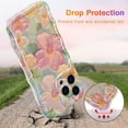 thumbnail image 3 of Case for iPhone 14 Pro Max, Colorful Retro Oil Painting Printed Flower Laser Glossy Pattern Cute Curly Wave Edge Exquisite Stylish Durable TPU Protective Phone Cover for Girls Women-Green, 3 of 9