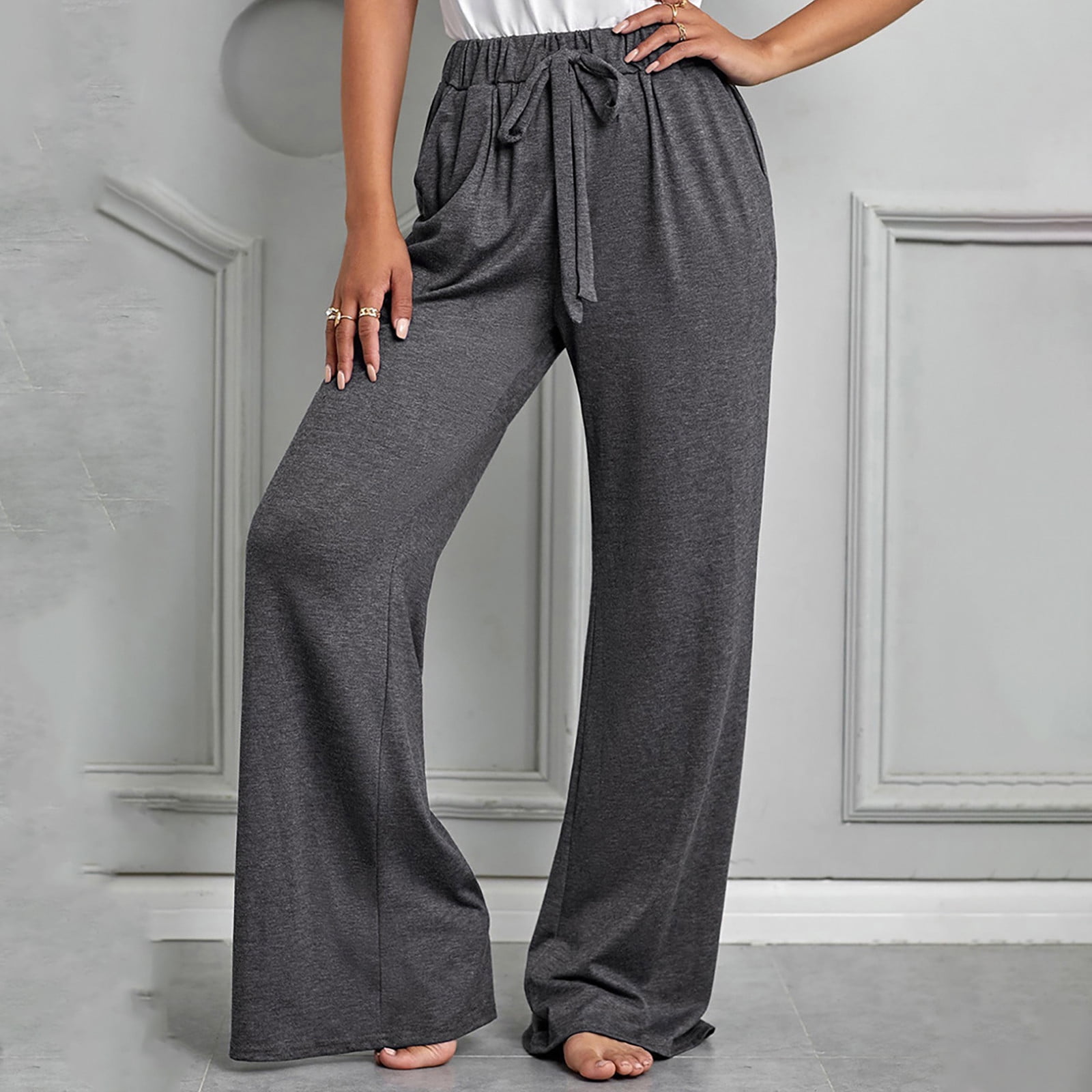 Idoravan Womens Casual Pants Clearance Women's Solid Color High Waist