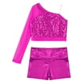 thumbnail image 3 of Alvivi Kids Girls Ballet Dance Outfits Shiny Metallic Crop Top with Booty Shorts Gymnastics Tracksuit Hot Pink 6, 3 of 7