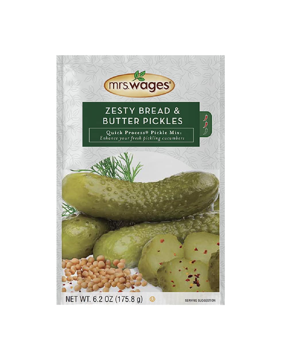 (2 pack) Mrs. Wages Zesty Mild Bread and Butter Pickles Quick Process Mix | Sweet, Sour & Spice Flavor | Enhance Pickled Cucumbers | 6.2 oz Packet