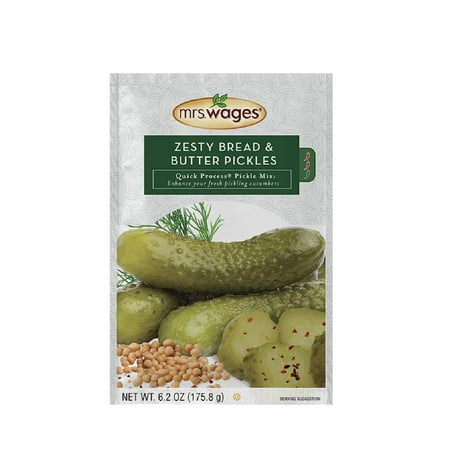 Mrs. Wages Zesty Mild Bread and Butter Pickles Quick Process Mix | Sweet, Sour & Spice Flavor | Enhance Pickled Cucumbers | 6.2 oz Packet