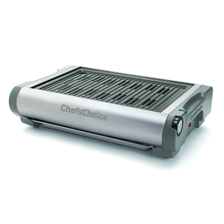 

Chef sChoice 878 Professional Indoor Electric Grill with Removable Nonstick Plate Stainless Steel Drip Tray and Features Adjustable Temperature Control 1500-Watt Gray