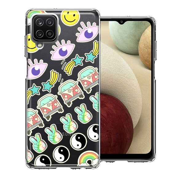 MUNDAZE For Samsung Galaxy A12 70's Yin Yang Hippie Happy Peace Stars Design Double Layer Phone Case Cover