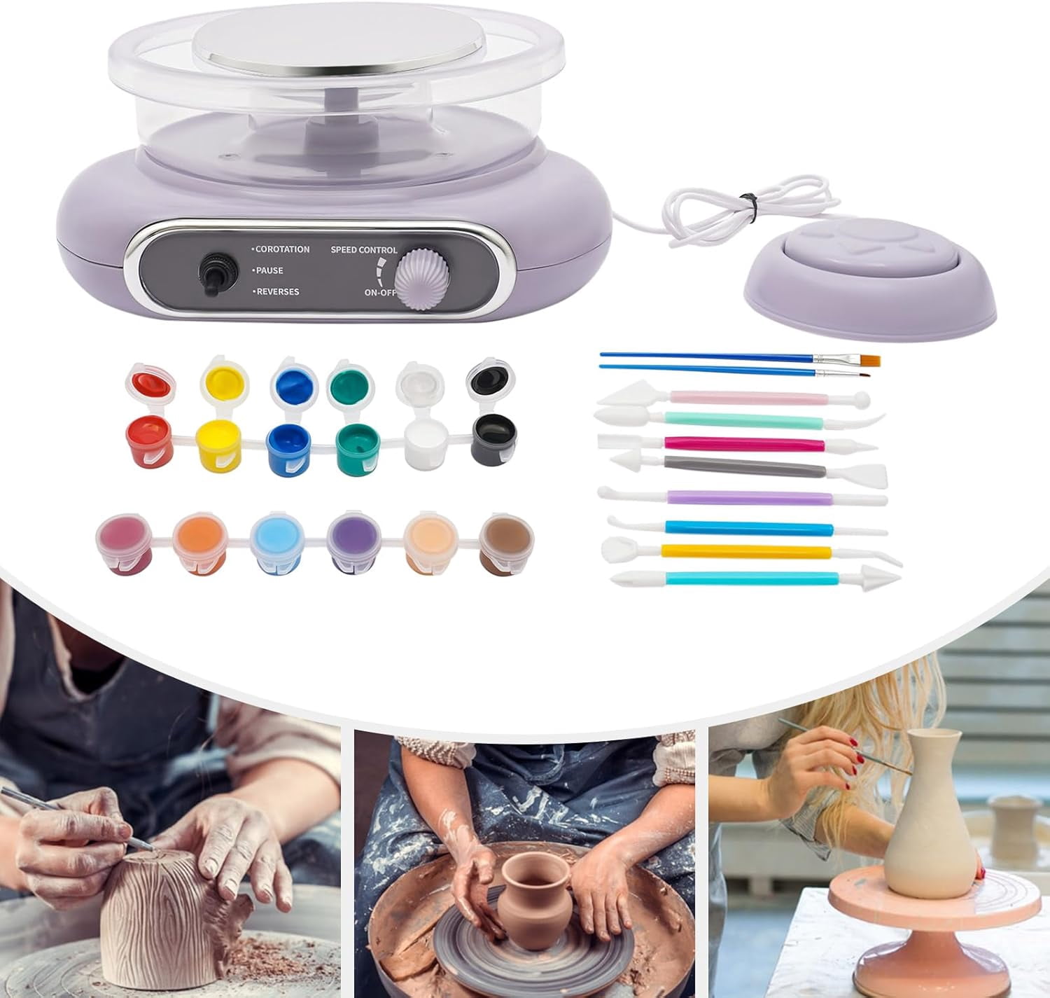 Portable Electric Pottery Wheel for Beginners Kit, Tabletop Clay Wheel for Pottery with 8 Sculpting and Shaping Tools, for Pottery Classes, Pottery Studios, Families, Beginners