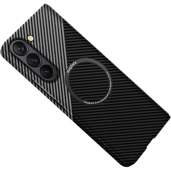 Magnetic Case for Samsung Galaxy Z Fold 6 5G Case Compatible with MagSafe Charger Carbon Fiber Slim Ultra Anti-Scratch Shockproof Cover, Black&Silver