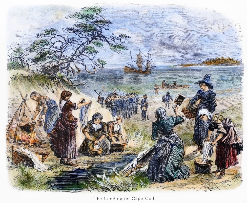 Cape Cod Pilgrims. /Npilgrims Washing Clothes After Landing At Cape