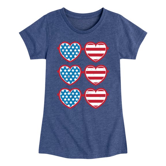Instant Message - Retro Sunglasses American Flag - Toddler & Youth Girls Short Sleeve Graphic T-Shirt