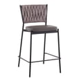 thumbnail image 2 of Braided Tania Contemporary Counter Stool in Black Metal, Grey Faux Leather, and Light Brown Fabric by LumiSource - Set of 2, 2 of 6
