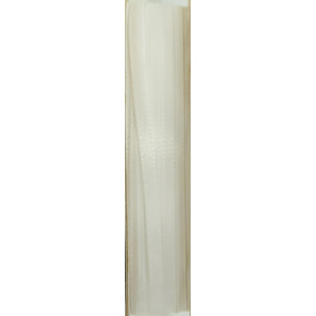 SOR WHT 1/8 SATIN white pre-cut satin fabric strip with smooth texture and stitched edges, ideal for fabric crafting and arts projects, often used as a versatile crafting material.