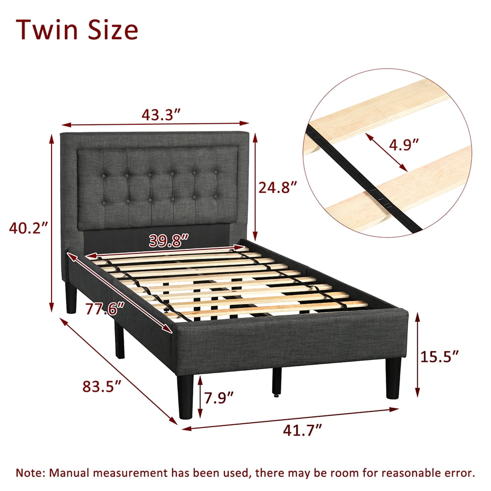 Kepooman Twin Size Upholstered Button-Tufted Panel Bed with Headboard, 83.5"L x 41.7"W x 40.2"H, Gary Kepooman Twin Size Upholstered Button-Tufted Panel Bed with Headboard, 83.5"L x 41.7"W x 40.2"H, Gary