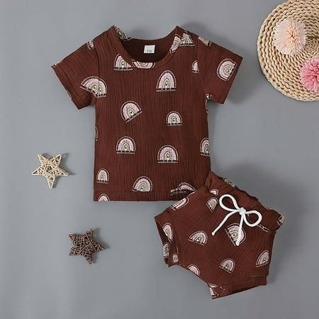 

Lilgiuy Baby Boys Girls Summer Suit Stylish Cute Rainbow Cactus Print Print Short Sleeve Casual Shorts Children Two-piece Set Summer Sales