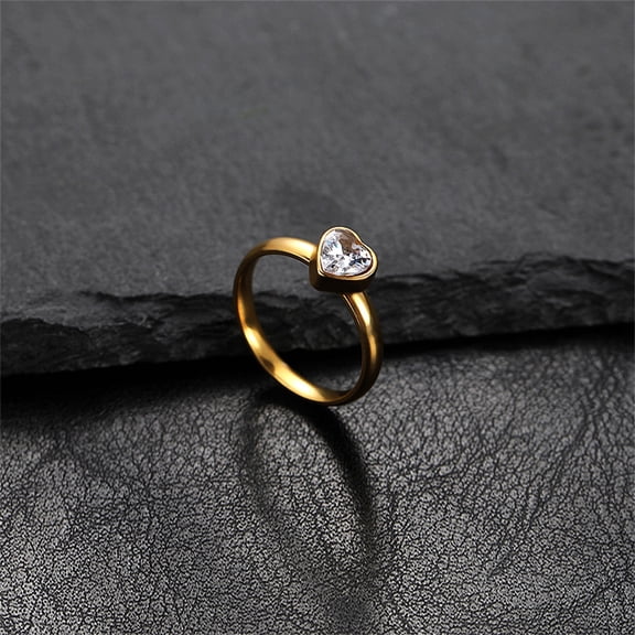 Romantic Iced Out Cubic Zirconia Heart Ring Female 14K Yellow Gold Rings For Women Cute Jewelry Gift