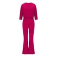 thumbnail image 4 of Scyoekwg Women's Fall Two Piece Outfits Round Neck Long Sleeve Tops Wide Leg Pants Casual Fashion Matching Outfits Two Piece Set Lounge Set (Hot Pink,XXL), 4 of 6