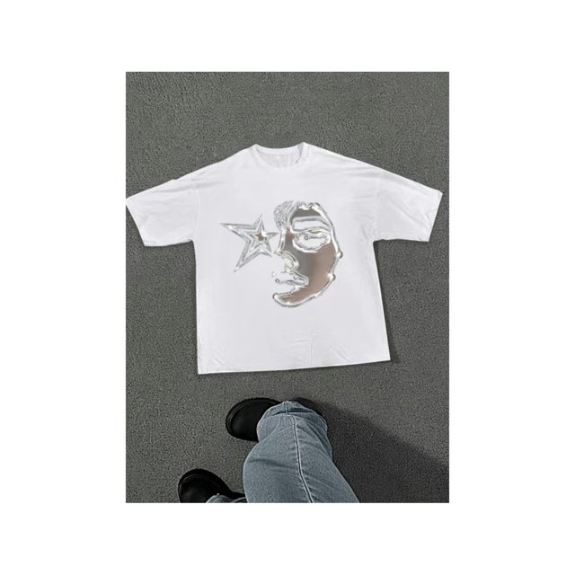 Camiseta de algodón con gráfico Y2K para hombre, cuello redondo suave con diseño artístico de estrella, estilo informal de verano, lavable a máquina, cómoda.