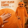 thumbnail image 6 of Unisex Adult Pumpkin Onesie Costume Pajamas, Jack-O'-Lantern Plush Fleece One Piece Jumpsuit Sleepwear with Hood and Pockets for Halloween Cosplay,Big Mouth Monster Homewear, 6 of 10