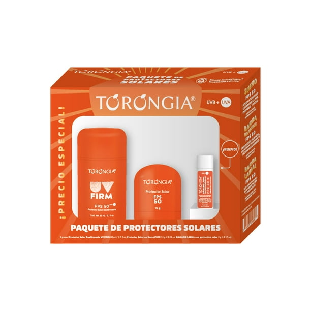 TORONGIA PAQUETE DE PROTECTORES SOLARES UV FIRM + PUCK + BÁLSAMO LABIAL UVB + UVA