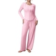 thumbnail image 2 of sdhkgrrt Women's 2 Piece Pajama Set Round Neck Long Sleeve Pullover Wide Leg Pants Fall Winter Casual Tracksuit Soft Stretchy Comfy Matching Lounge Outfit, Pink XL, 2 of 6