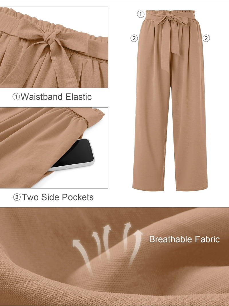 パンツ Highwaist ribbon pants AM1380 XFLWAM Wide Leg Pants for Women High Waist Dressy Bow Tie