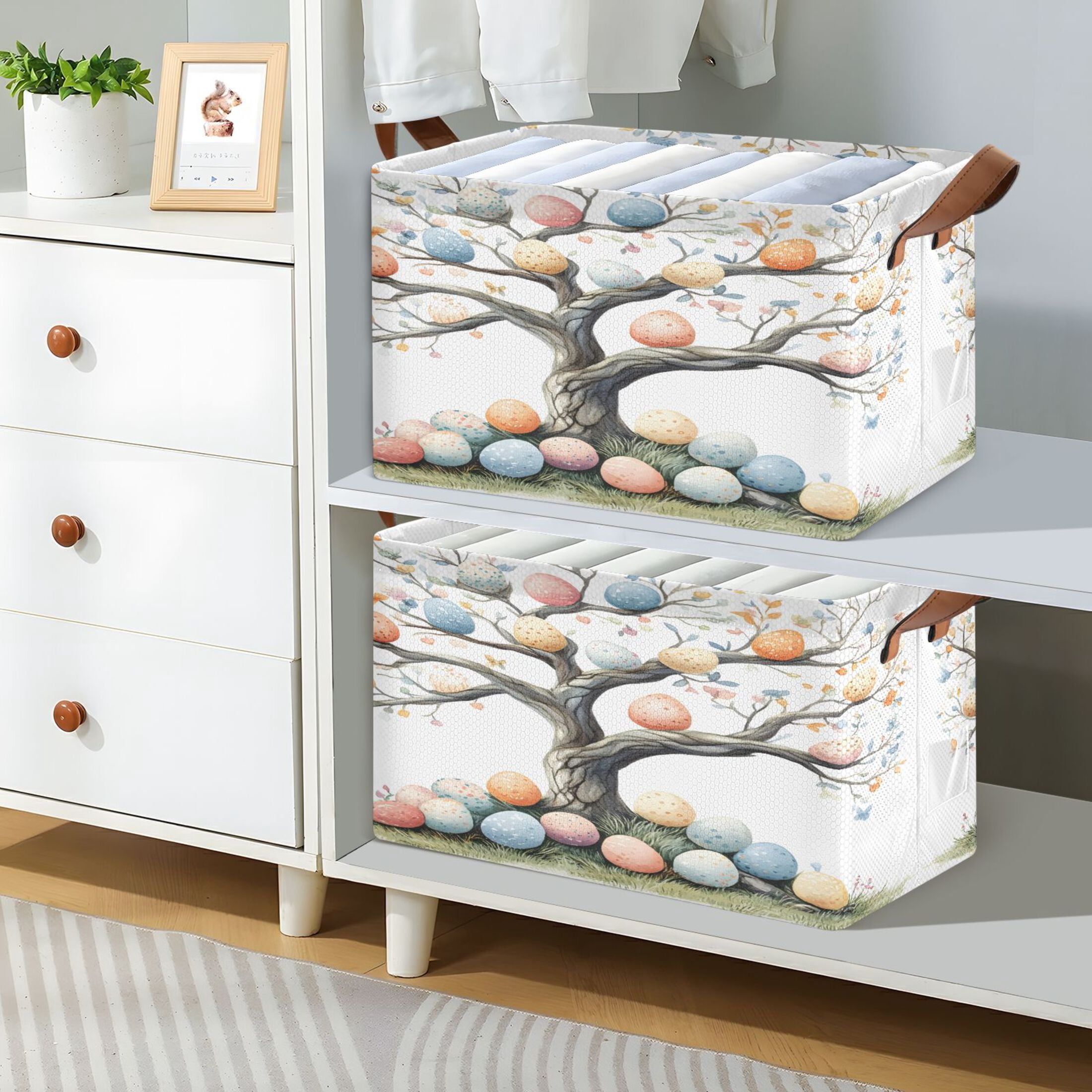 Ryvnso Easter Eggs Tree Storage Bins Large Basket Foldable Cube Toys Organizer with Handles 2 PCs