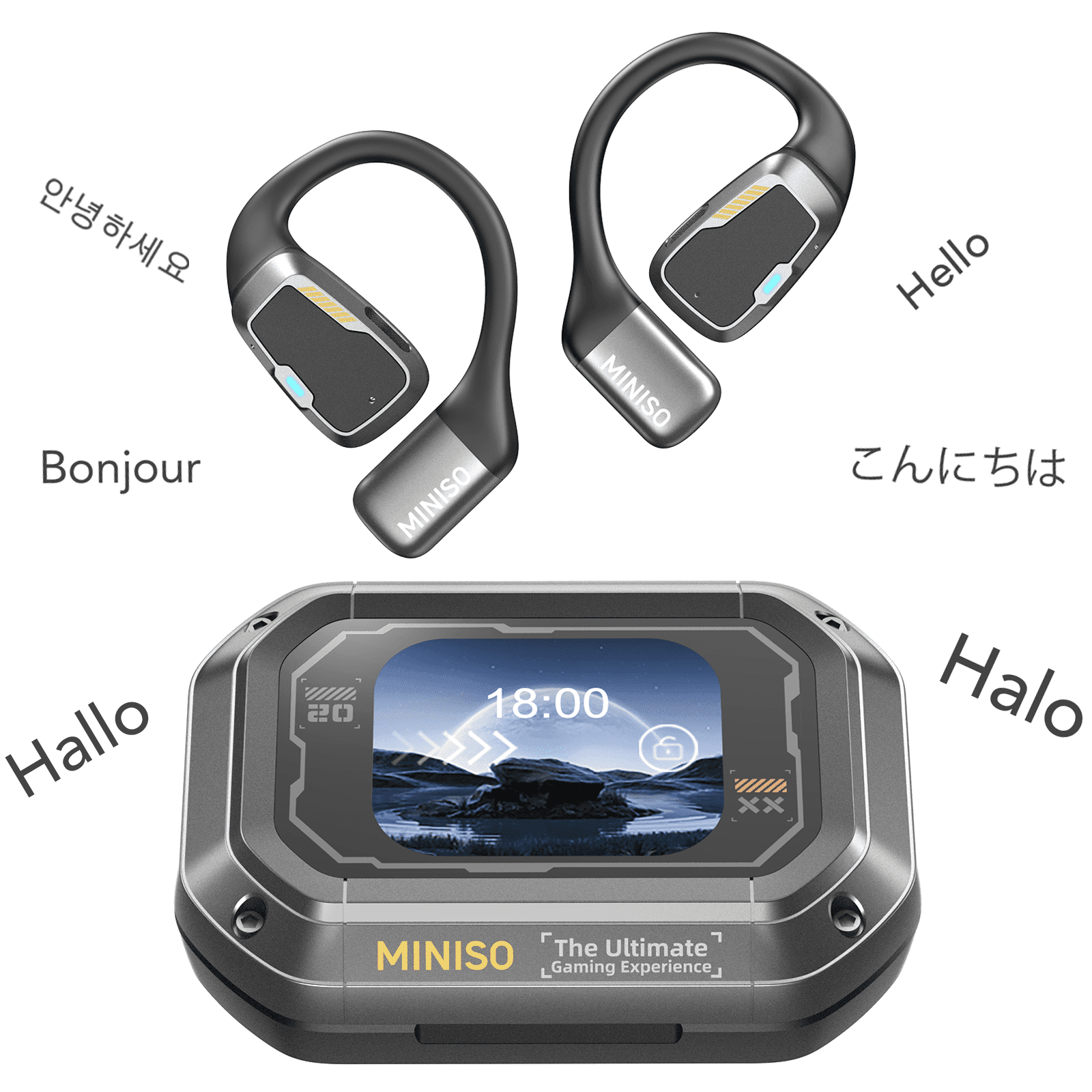 MINISO M98 Translation Earbuds with LED Display Screen AI Translation Headphones Bluetooth Earphones Wireless Translator Earbuds for Running