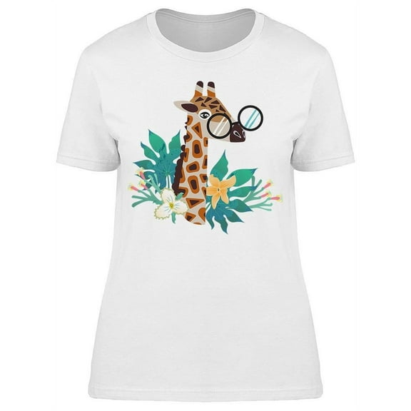 Drawing Giraffe Glasses Plants T-Shirt Women -Image by Shutterstock, Female 3X-Large
