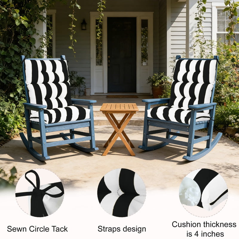 2pcs Rocking Chair Cushions Outdoor High Back Patio Cushion with Ties, Waterproo Seat and Back Replacement Cushion set