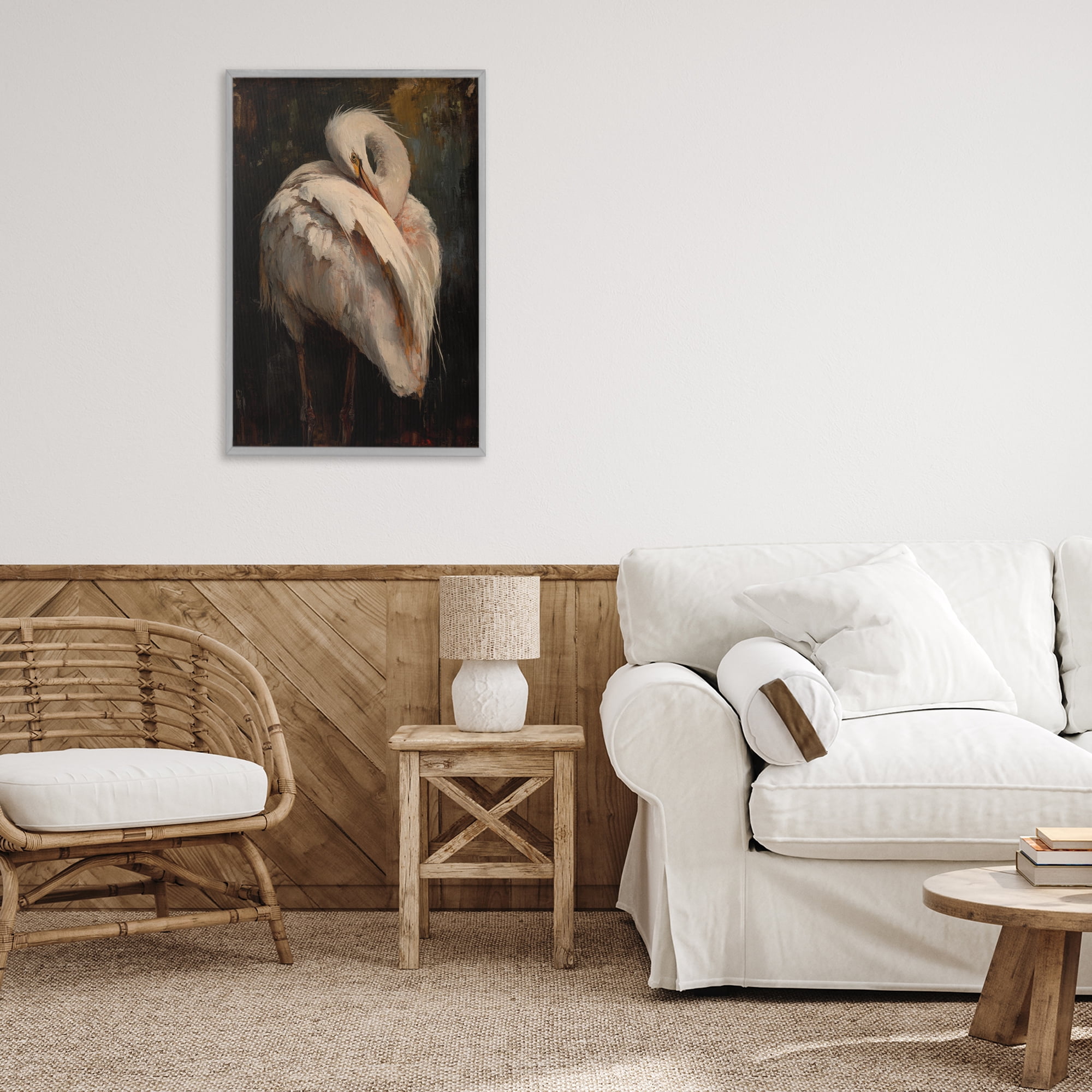 Stupell Industries Sleeping Egret in Golden Light Gray Framed Giclee Art, design by Petal Prints Design