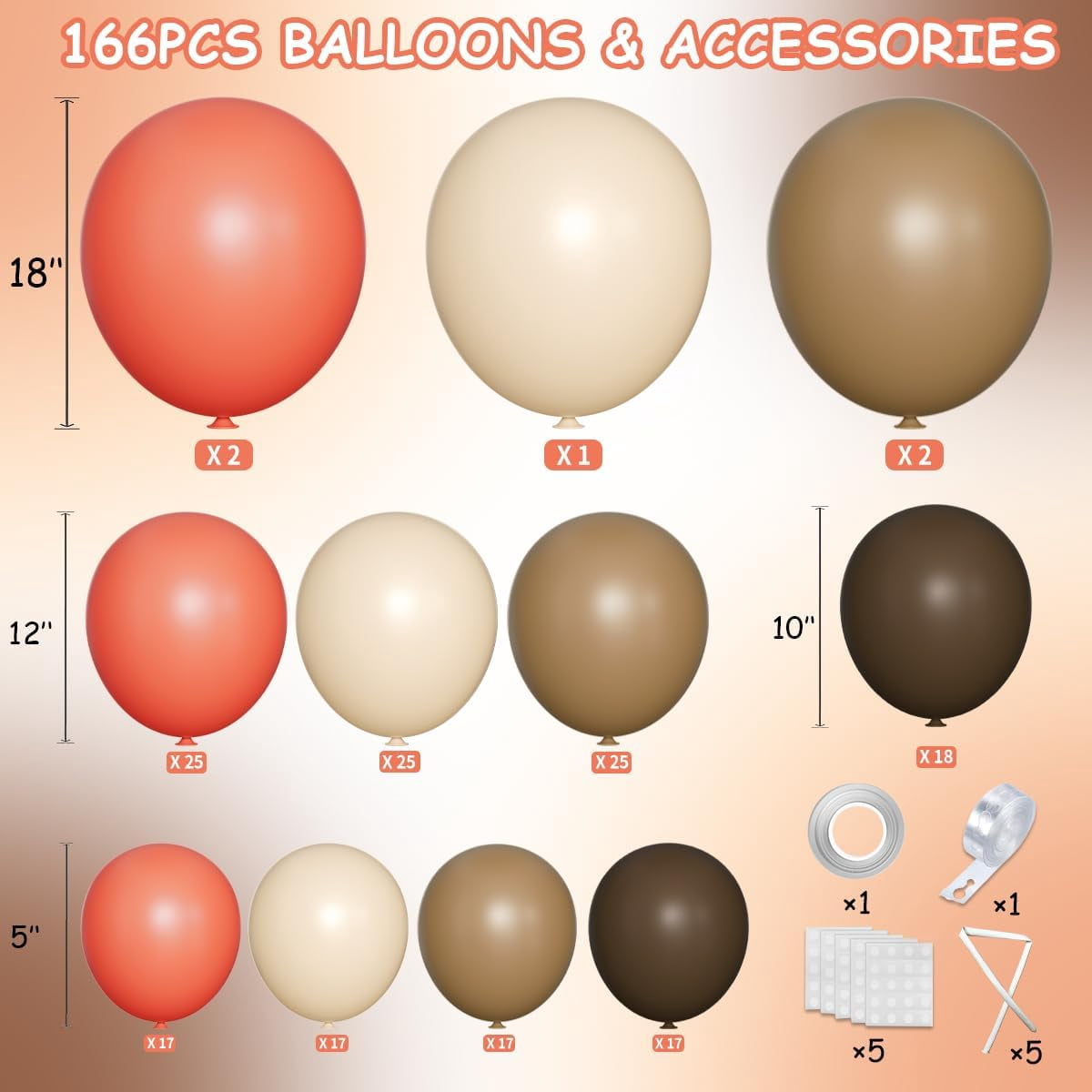 Burculy   Dusty Orange and Brown Balloon Arch Kit, 166Pcs Burnt Orange Camel Chocolate Brown Nude Balloons Garland for Boho Thanksgiving Autumn Baby Shower Fall Birthday Decorations