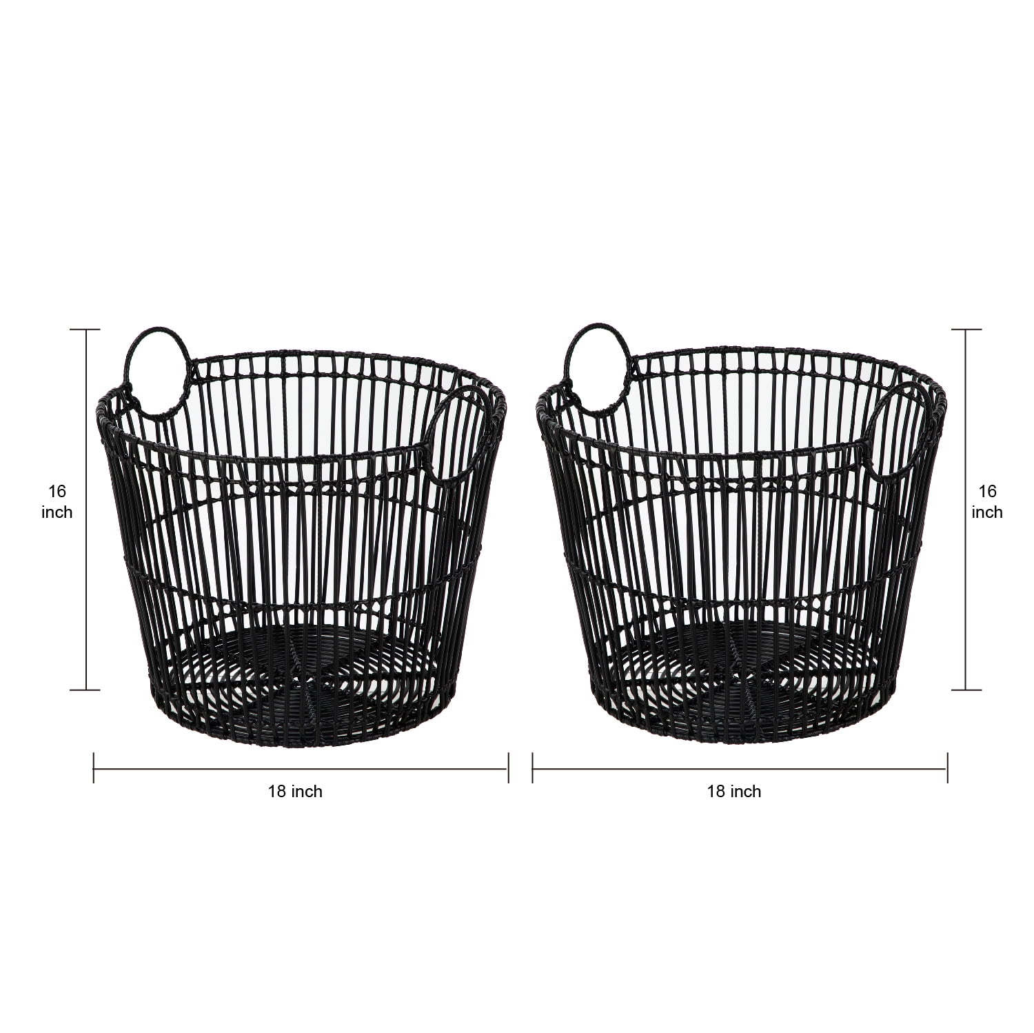 Better Homes & Gardens Large Black Poly Rattan Storage Baskets with Handles, Set of 2