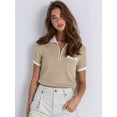 thumbnail image 5 of Women's Knit Short Sleeve Po-Lo Shirts Collared Neck Work Dressy Loose Tops for Summer Business Khaki XL, 5 of 7