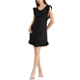 thumbnail image 2 of INSPIRE CHIC Women's Casual Round Neck Midi Ruffled Knit Dresses L Black, 2 of 6