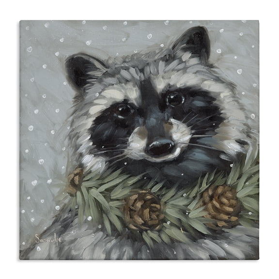 Stupell Industries Raccoon with Pinecones Holiday Painting Gallery Wrapped Canvas Art Prints Wall Art, 17 x 17