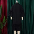 thumbnail image 6 of AURA Plus Size Ruffle A Line Midi Dress Half Open Collar Trumpet Sleeve 3 4 Sleeve Casual Elegant Dress with Zipper, 6 of 11