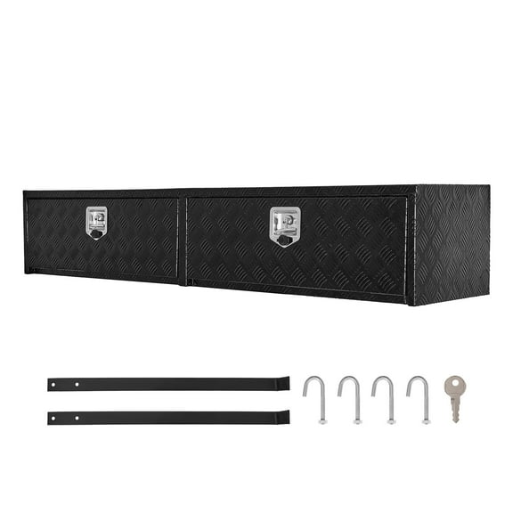 KFFKFF 72 x 13 x 16 Inch Black Aluminum Truck Tool Box, Durable Topsider Storage with Dual Drop Doors, Lockable Design for Secure Organization, Corrosion-Resistant, Suitable for Truck Beds