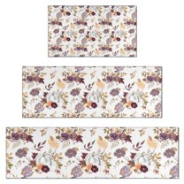 Pioneer Flower Floral Print Pattern Kitchen Rugs Sets Of 3,Kitchen Runner Rugs Non Skid Washable,Decorative Kitchen Floor Mats for Kitchen,Sink,Laundry,17"x30"  17"x47"   17"x59"