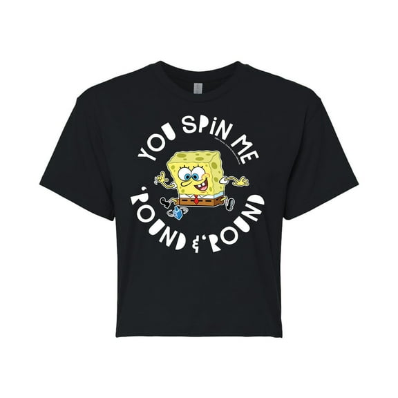 SpongeBob SquarePants - You Spin Me Round And Round - Juniors Cropped Cotton Blend T-Shirt