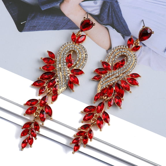 Sunyuer Vintage Long Colorful Hollow Leaves Tassel Earrings Rhinestone Dangle Drop Earrings Women Statement Fringe Earrings for Wedding Women Brides