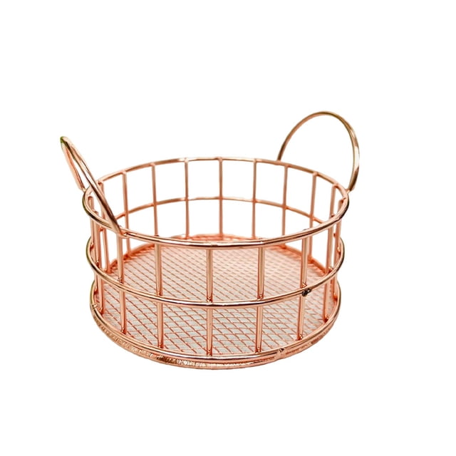 Ounissouiy Cubo de almacenamiento de hierro de con asa, cesta para artículos diversos, organizador de aperitivos, cestas de Control remoto, Almacenamiento y organización del hogar Oro rosa